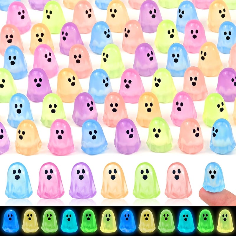 Feivando 84 Pcs Halloween Luminous Mini Resin Ghost Figures Glow in The Dark Tiny Little Ghost Statue Miniature Figurines for Halloween Crafts Vase Filler Micro Landscape Fairy Garden Party Decor - Image 1